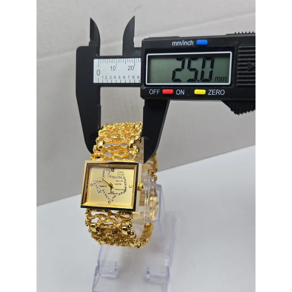 Lone Star Texas Rhinestone Map Quartz Gold Tone Nugget Watch Western New Battery